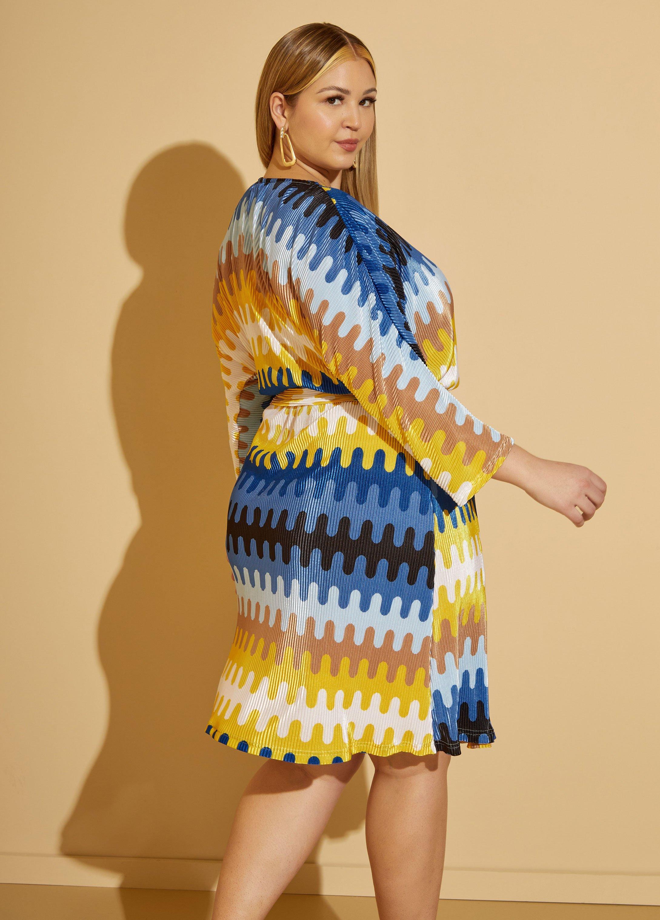 Printed Plisse Faux Wrap Dress Product Image