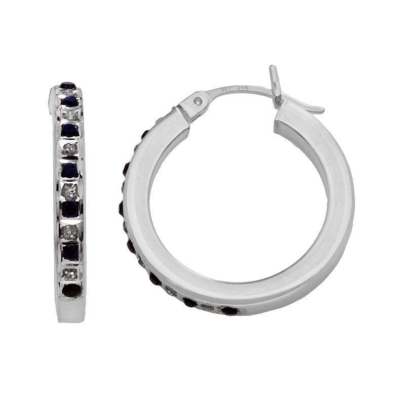 Diamond Mystique Sterling Silver Diamond Accent & Sapphire Bold Round Hoop Earrings, Womens Product Image