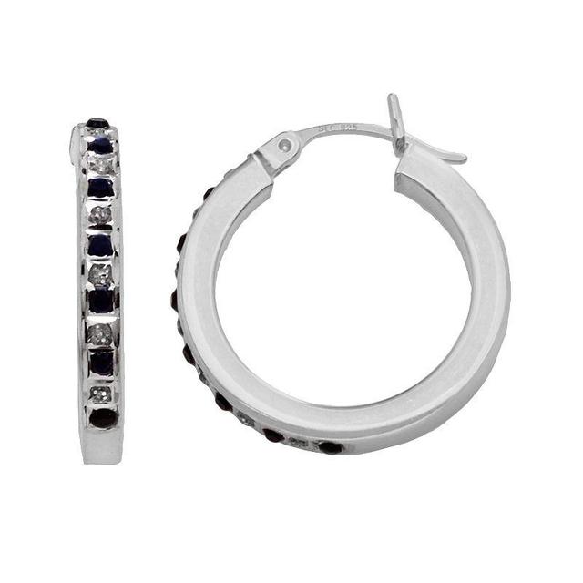 Diamond Mystique Sterling Silver Diamond Accent & Sapphire Bold Round Hoop Earrings, Womens, Blue Product Image