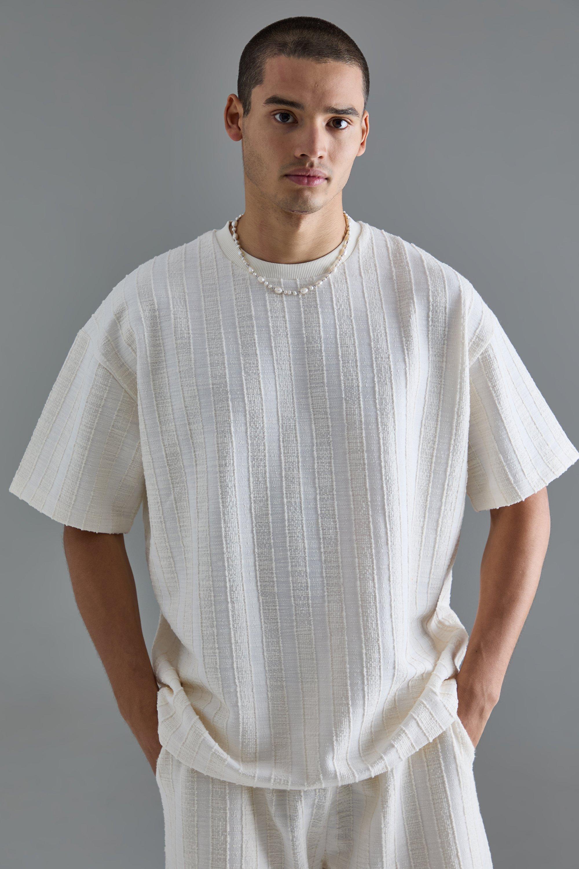 Oversized Textured Stripe T-shirt | boohooMAN USA Product Image