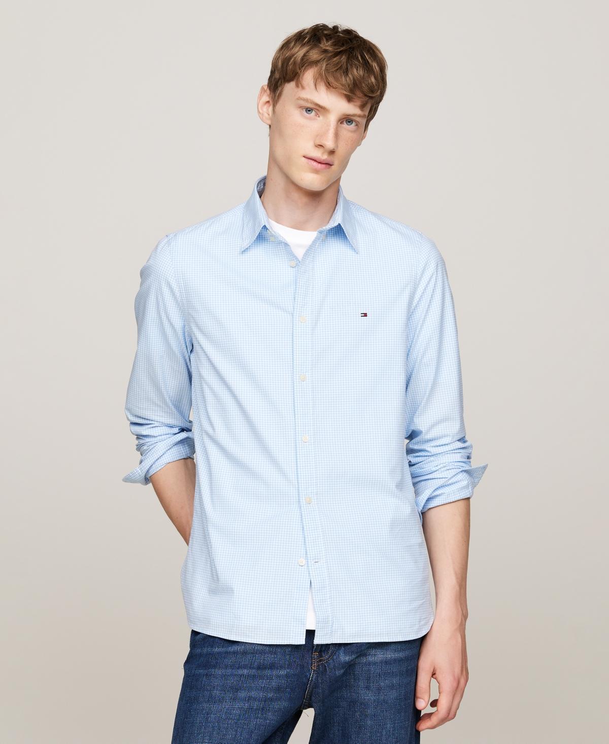 Tommy Hilfilger Mens Long Sleeve Button-Front Poplin Micro Gingham Shirt - Pink Product Image