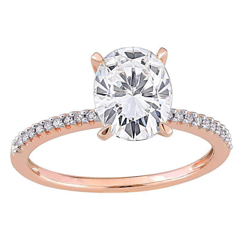 Stella Grace 14k Rose Gold 2 Carat T.W. Lab-Created Moissanite & 1/10 Carat T.W. Diamond Engagement Ring, Womens White Product Image