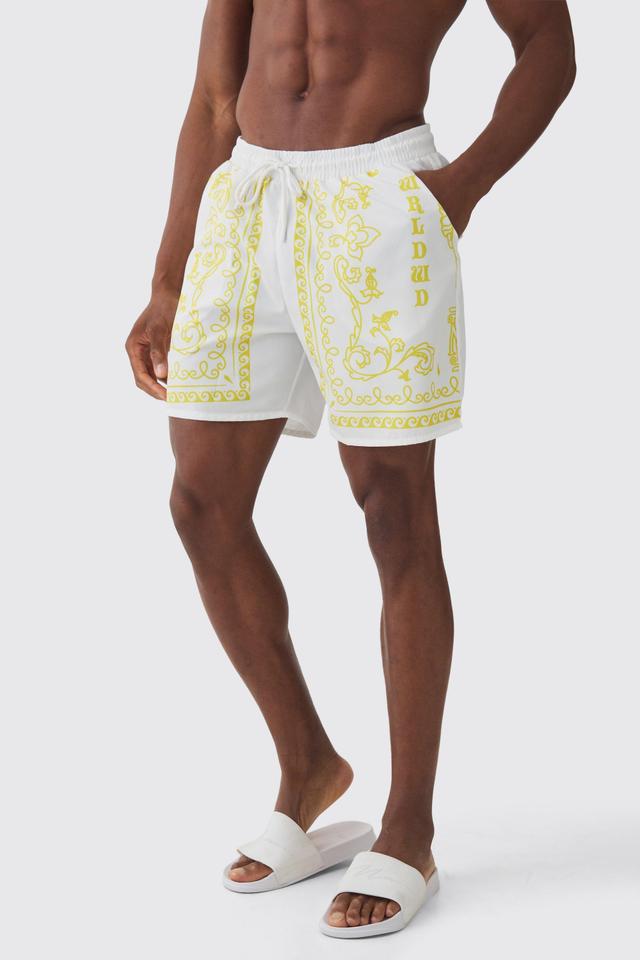 Mid Length Baroque Swim Trunks | boohooMAN USA Product Image