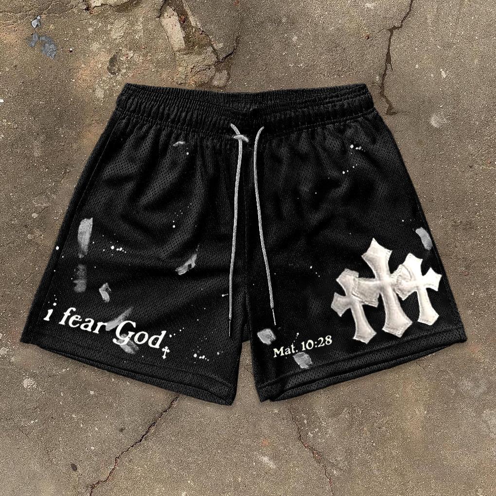 I Fear God Cross Graphic Casual Street Mesh Shorts Product Image