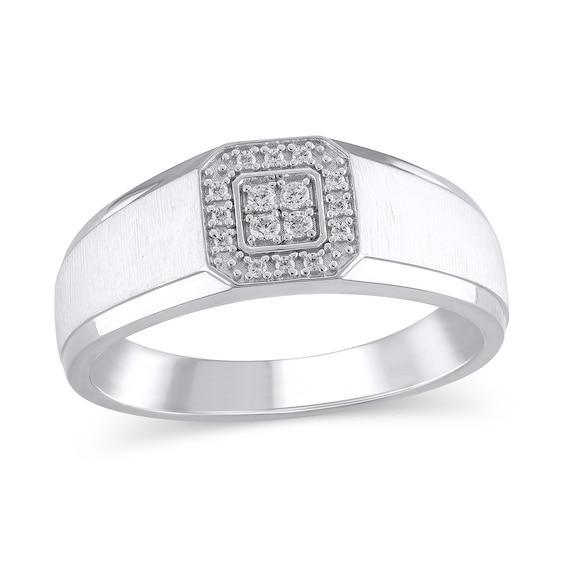 Men's 1/8 CT. T.w. Quad Diamond Octagon Frame Band in 10K White Gold Product Image