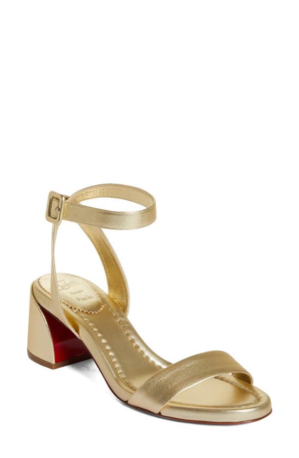 CHRISTIAN LOUBOUTIN Miss Sabina Metallic Red Sole Ankle-strap Sandals In Gold Product Image