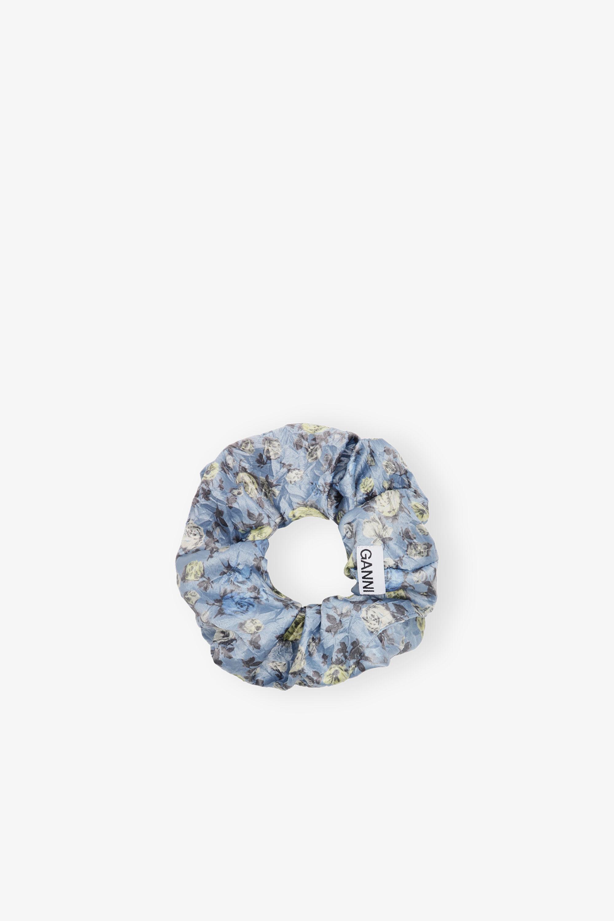 Blue Crinkled Satin Scrunchie Product Image