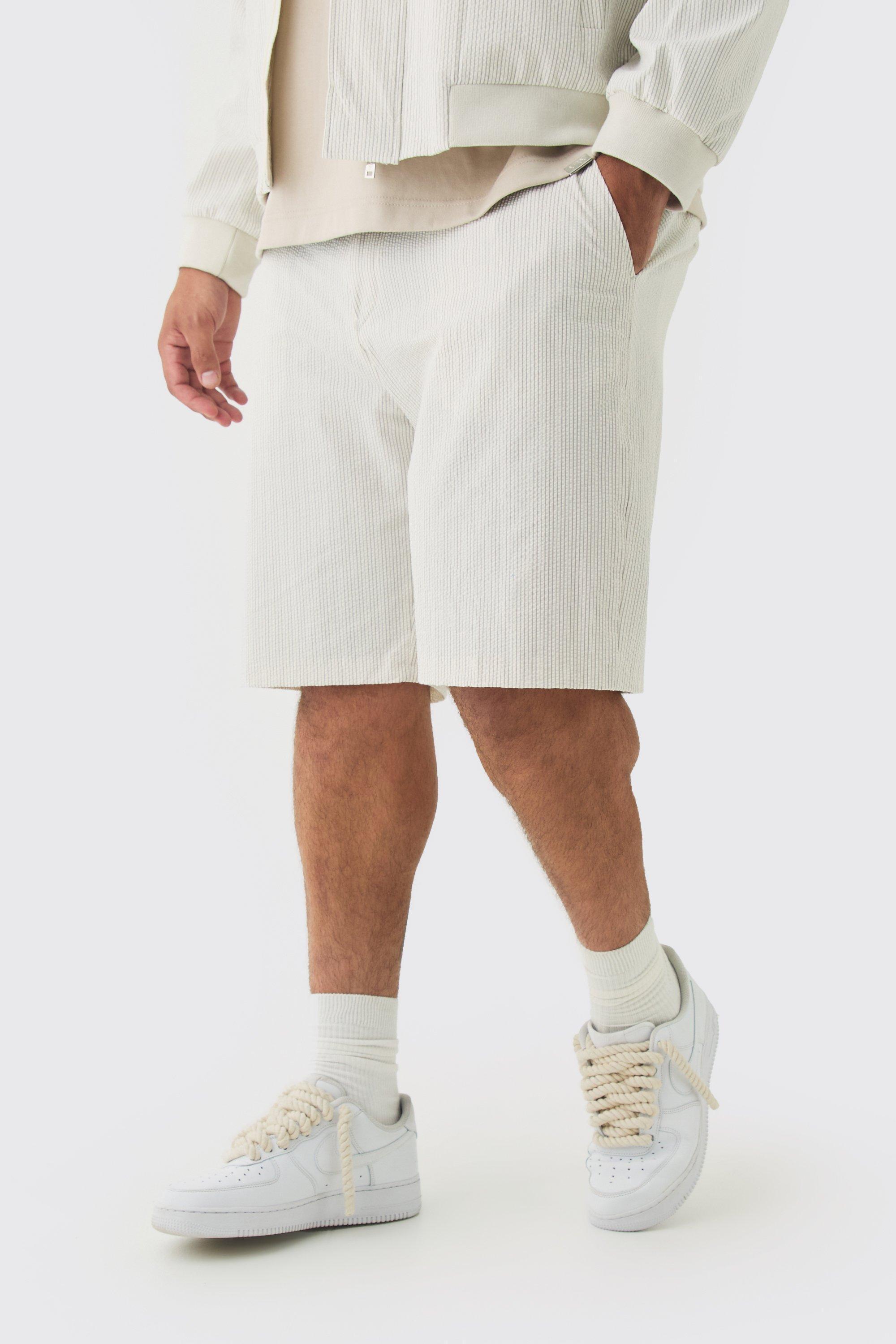 Plus Stripe Seersucker Regular Fit Shorts | boohooMAN USA Product Image