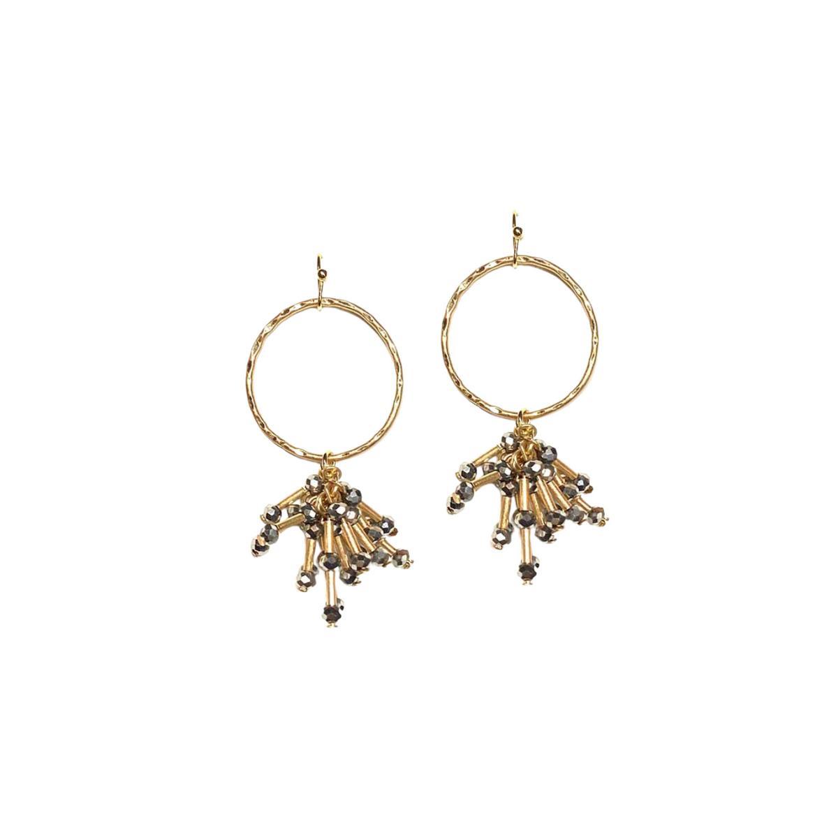 Gold Hoop Dangle Earring with Grey Crystal Bead Drops Product Image