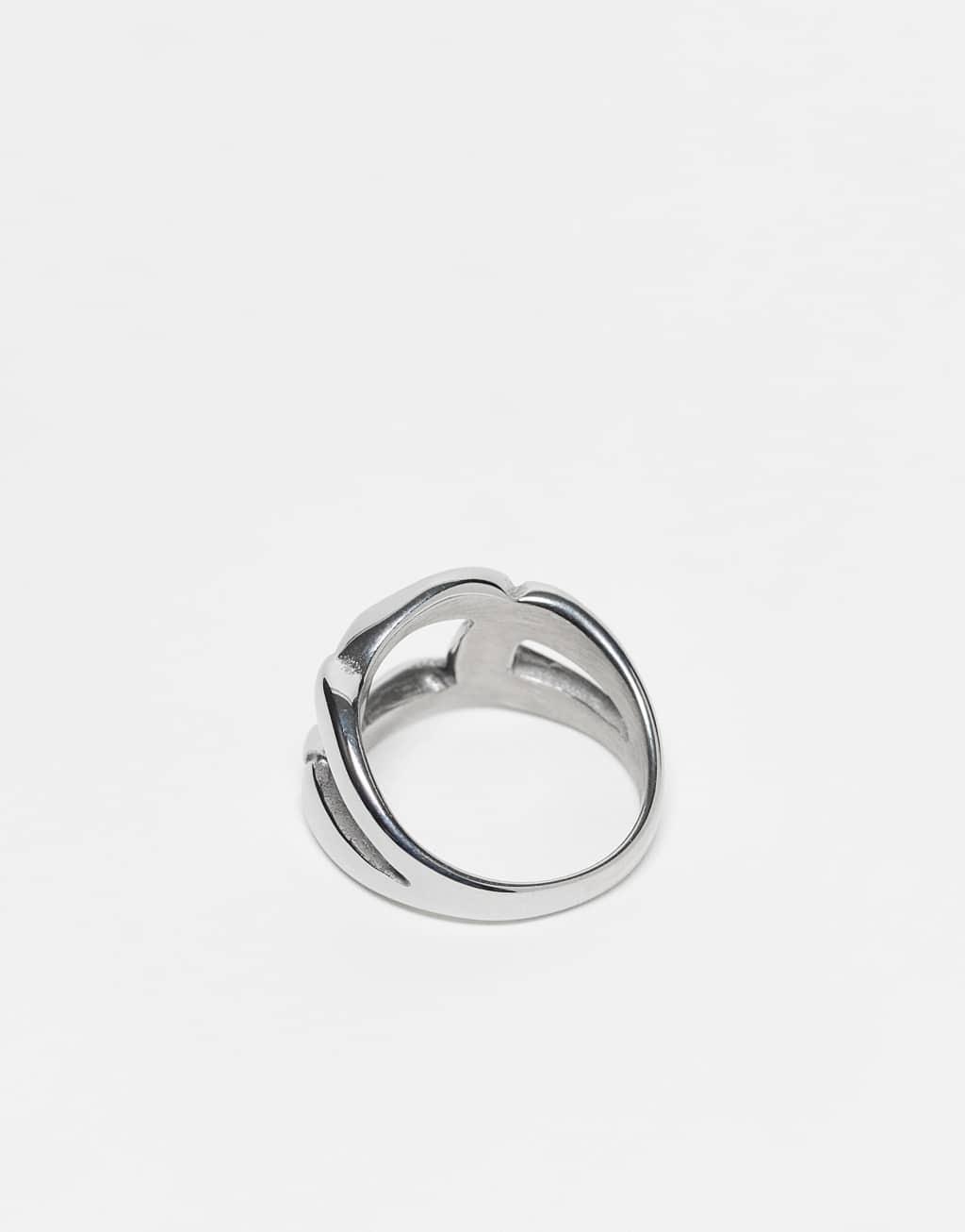 ASOS DESIGN waterproof stainless steel chain link ring in brushed silver tone Product Image