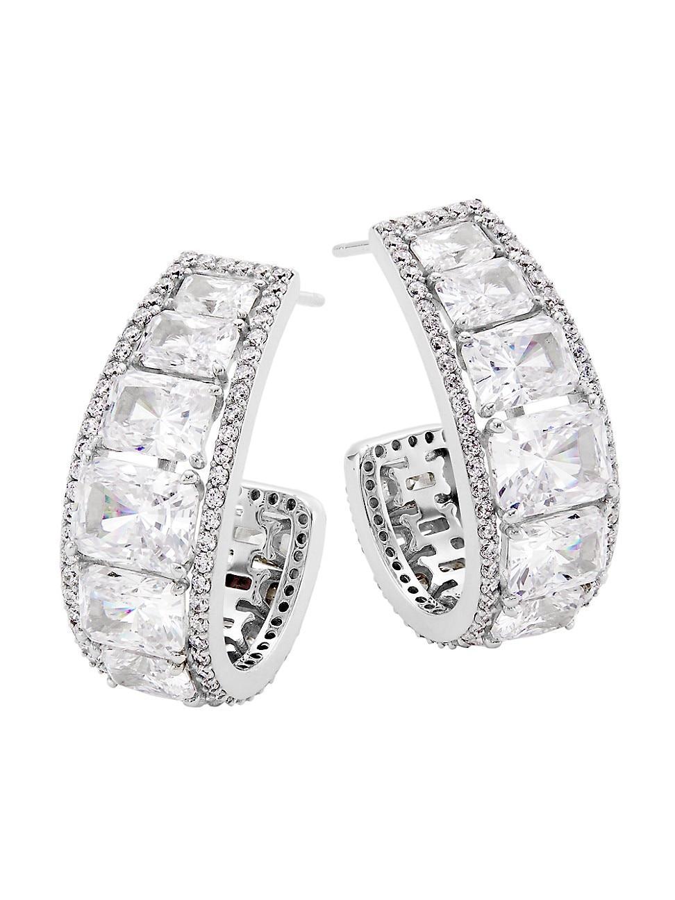 Womens Mesmerize Rhodium-Plate & Cubic Zirconia Hoop Earrings Product Image