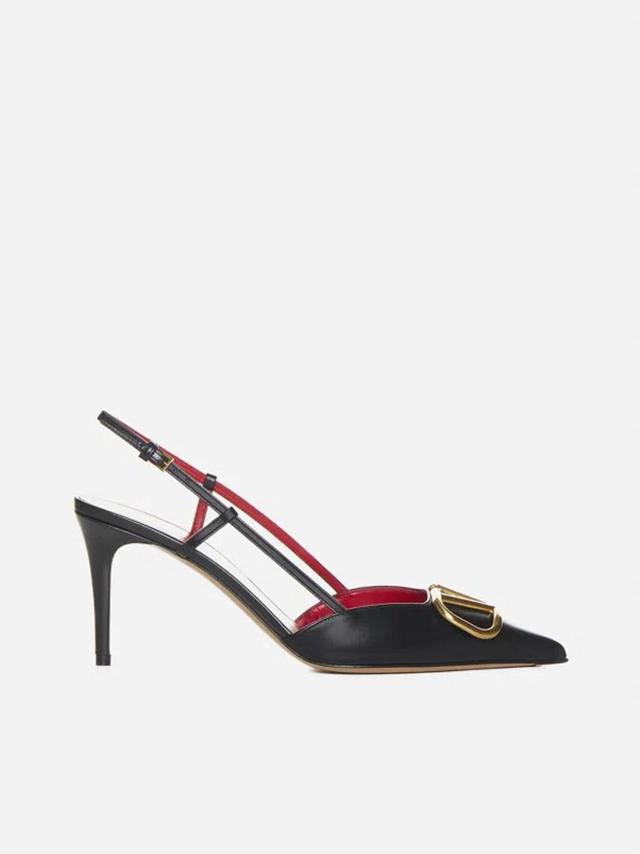 VALENTINO GARAVANI Metal Logo Pointed Toe Pumps In Black Product Image