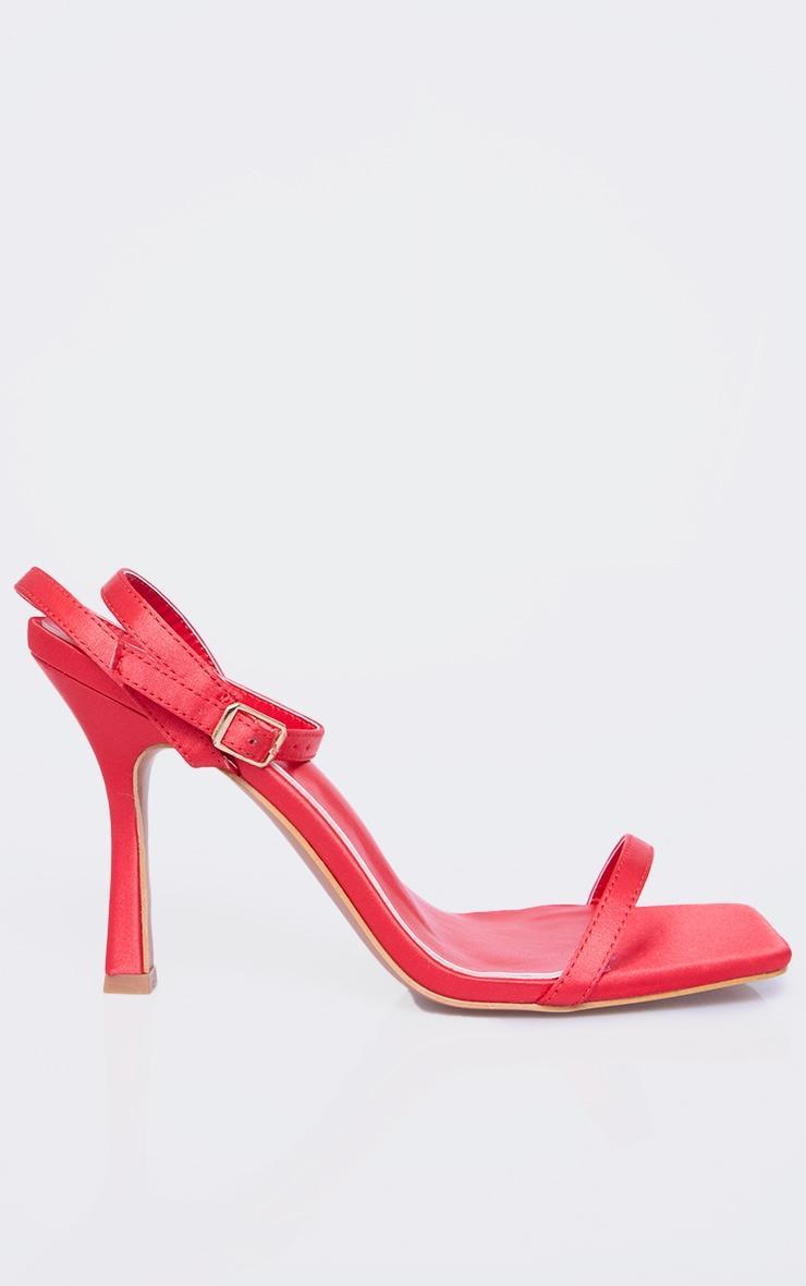 Red Satin Square Toe Barely There Mid Heeled Sandals Product Image