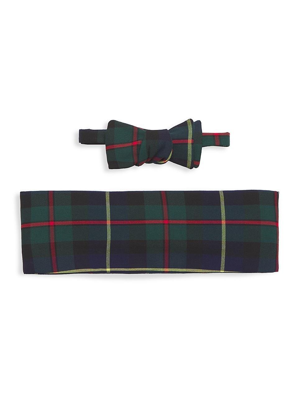 Mens Plaid Wool Bow Tie & Cummerbund Set Product Image