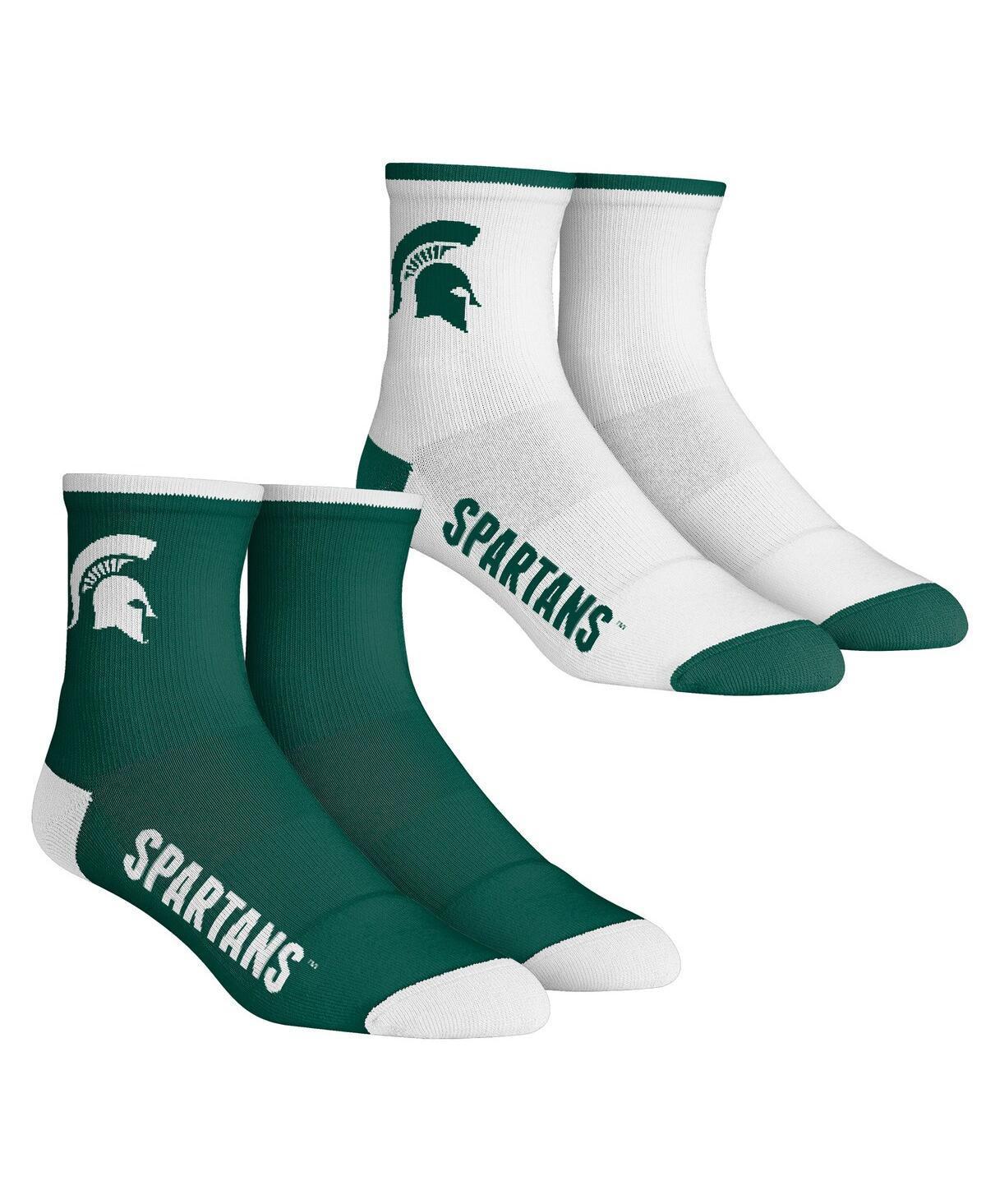 Mens Rock Em Socks Michigan State Spartans Core Team 2-Pack Quarter Length Sock Set - Green Product Image