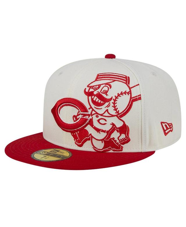 New Era Mens Cream Cincinnati Reds Lonestar 59FIFTY Fitted Hat - Cream, Red Product Image