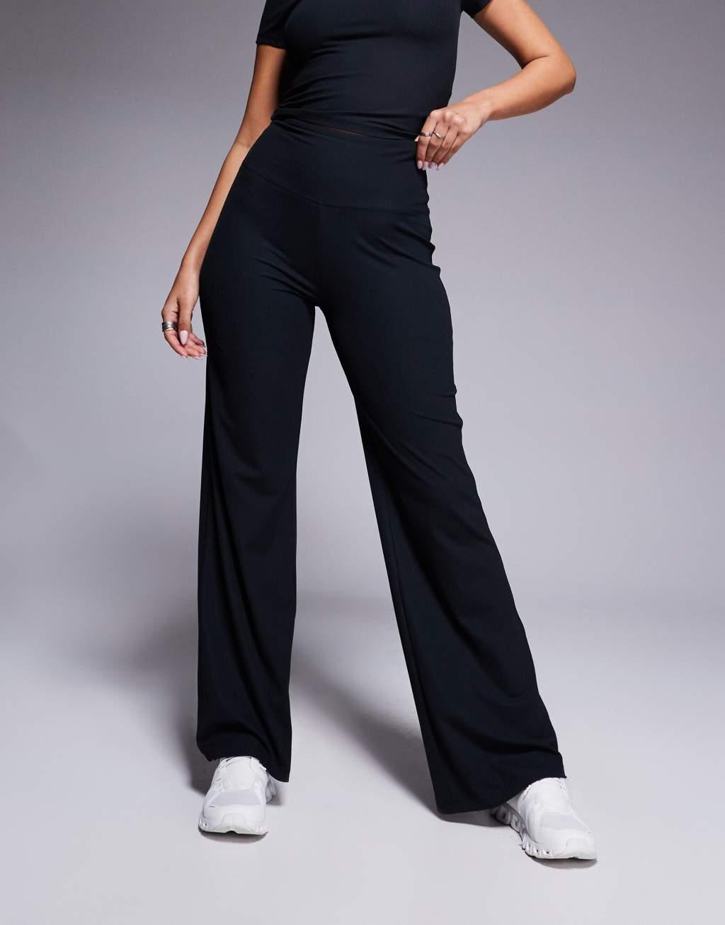 ASOS 4505 soft touch rib wide leg dance pant in black Product Image