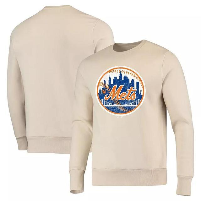 Mens Majestic Threads Oatmeal New York Mets Fleece Pullover Sweatshirt Product Image