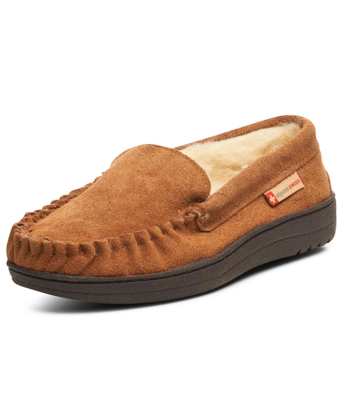 Alpine Swiss Yukon Mens Suede Shearling Slip On Moccasin Slippers Chestnut 10 M US Product Image