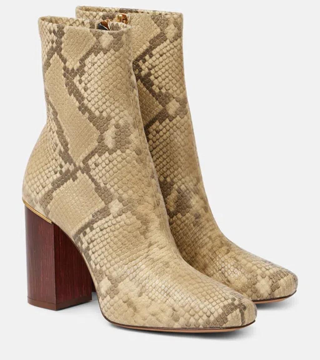 Ambre Snake-effect Leather Ankle Boots In Beige Product Image