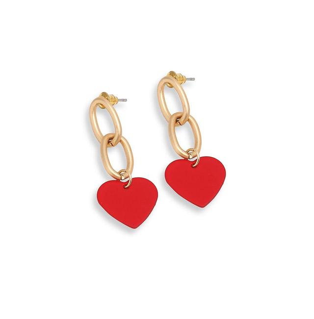 Sohi Womens Red Chain Heart Drop Earrings Product Image