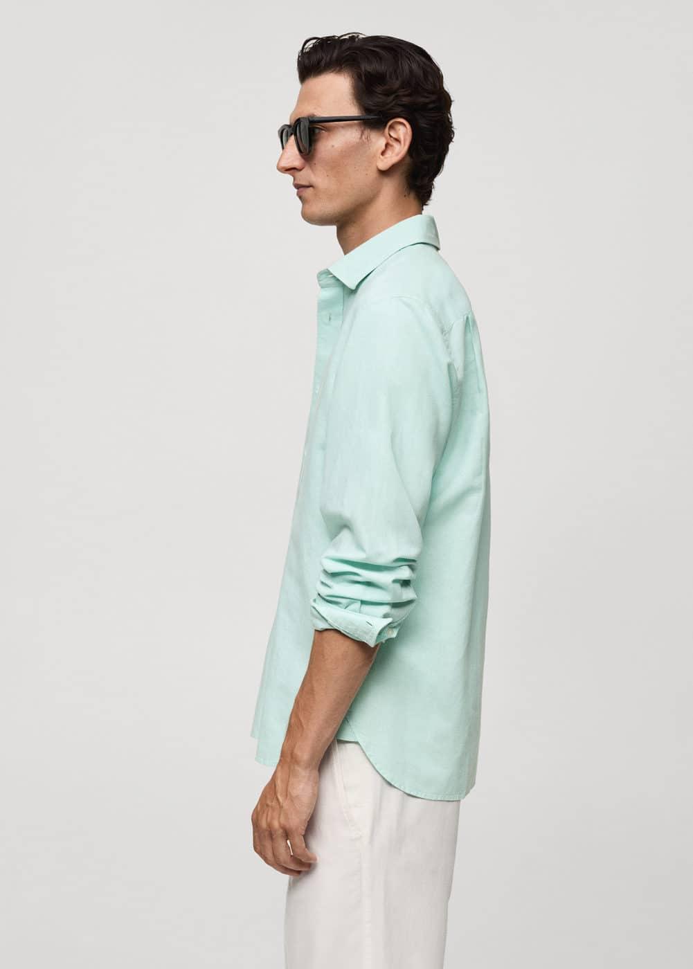 MANGO MAN - Classic-fit linen-blend shirt aqua greenMen Product Image