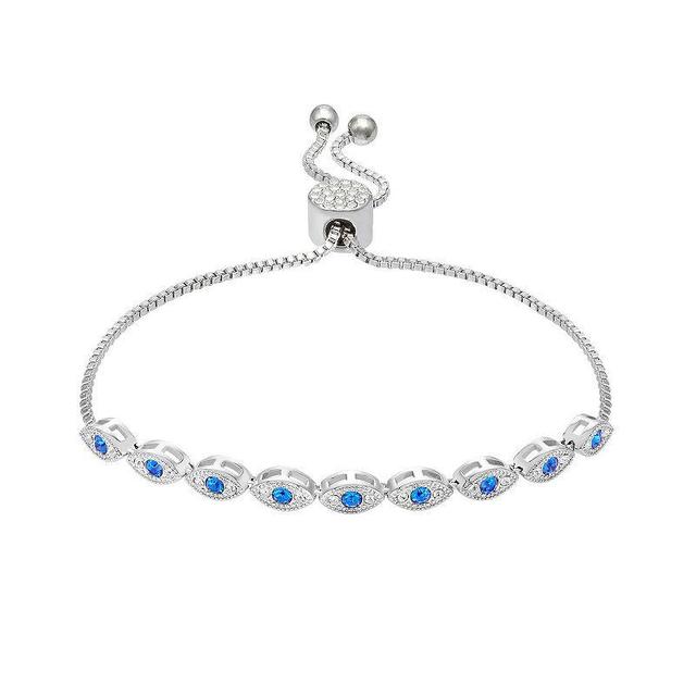 Brilliance Silver Plated Blue & White Crystal Evil Eye Link Adjustable Bracelet, Womens Silver Tone Product Image