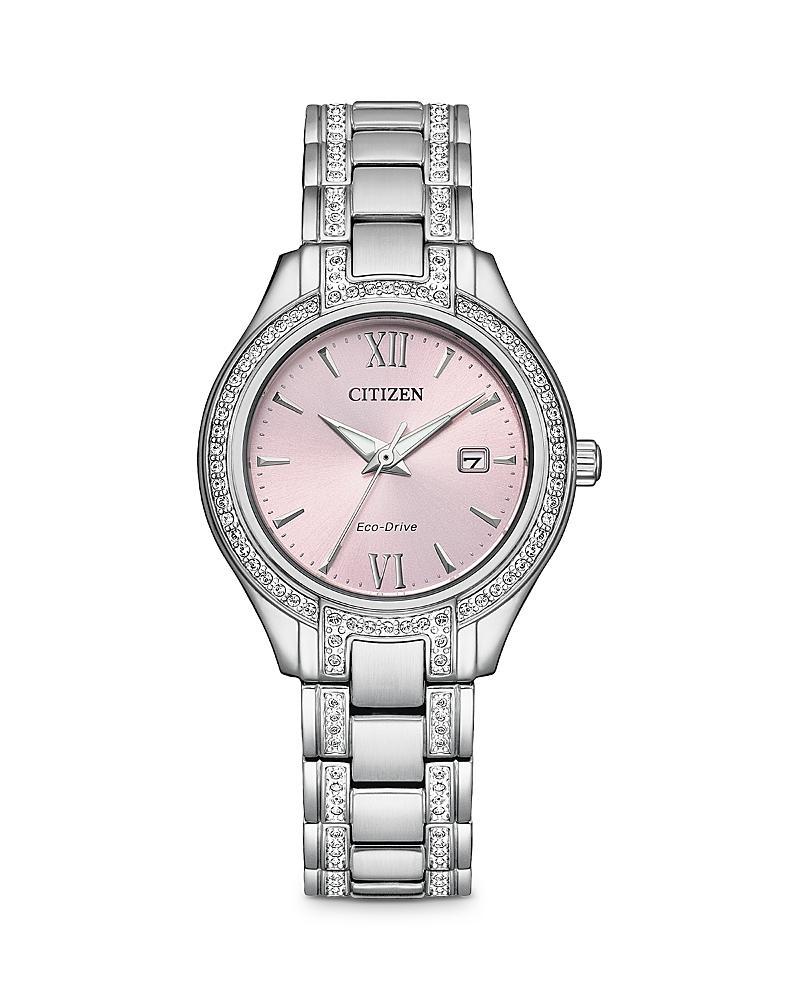 Citizen Womens Silhouette Crystal Three Hand Stainless Steel Pink Dial Bracelet Watch Product Image