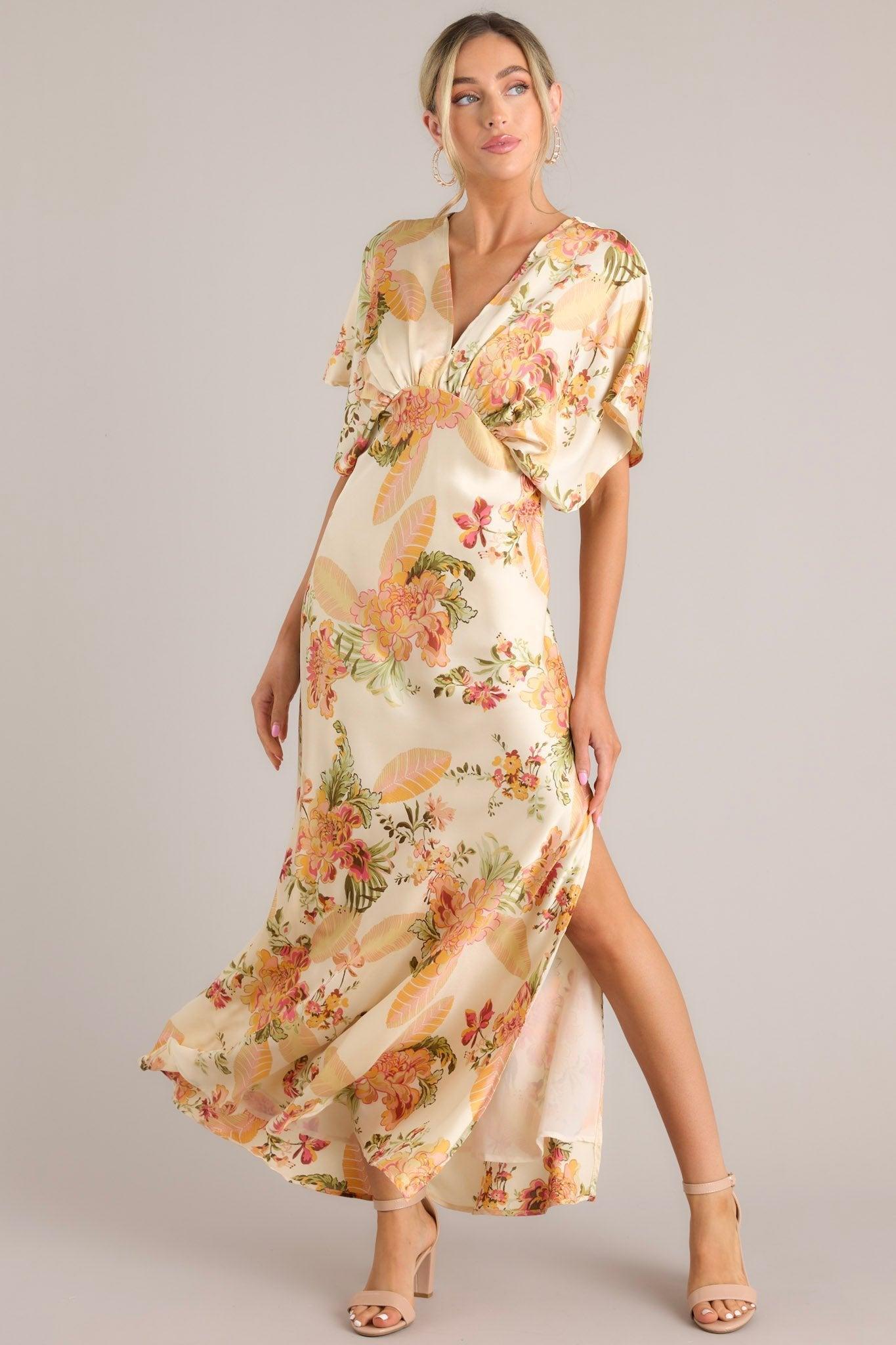 Frames Of Bliss Beige Floral Maxi Dress Product Image