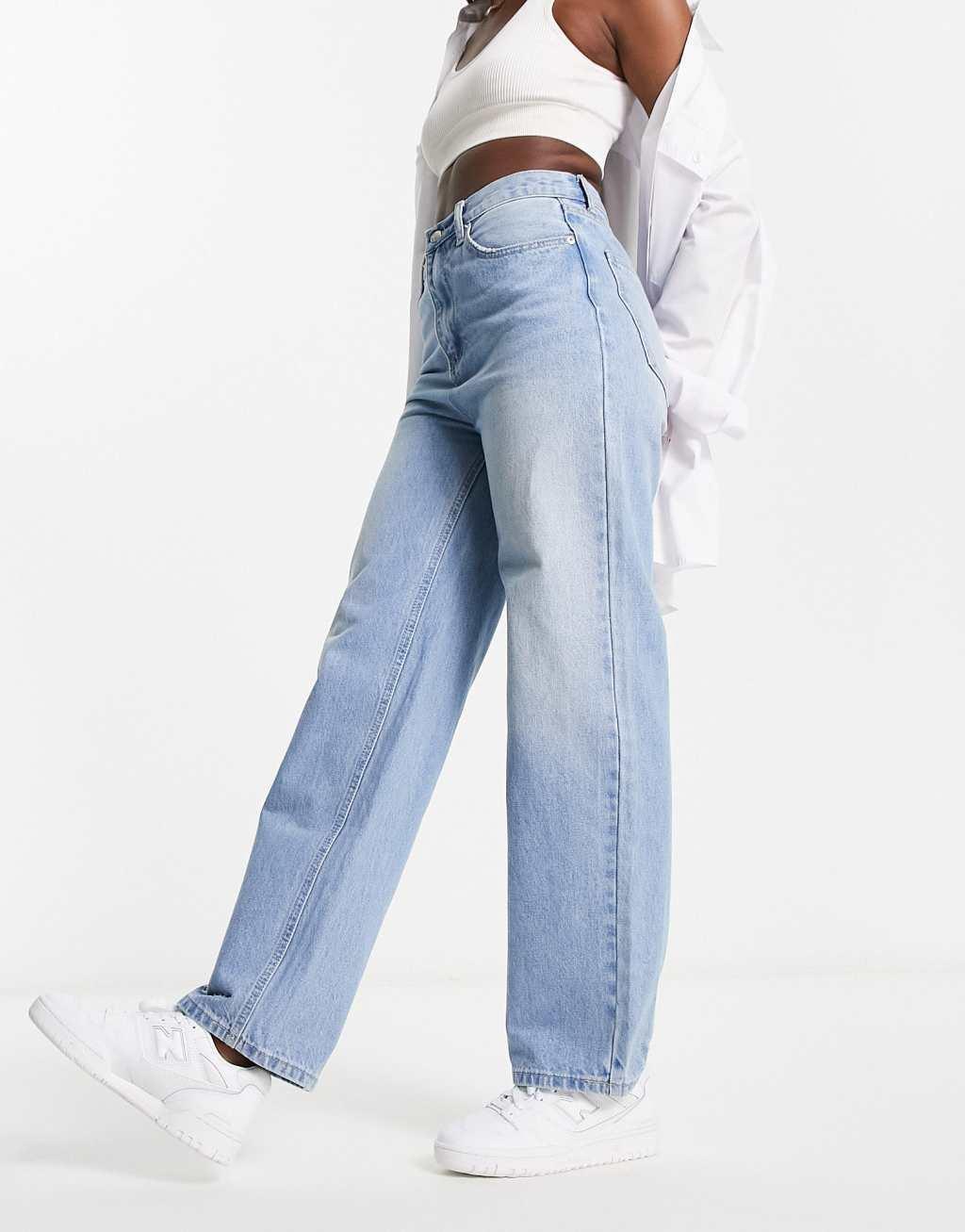 Signature 8 straight leg jeans in mid wash blue Product Image