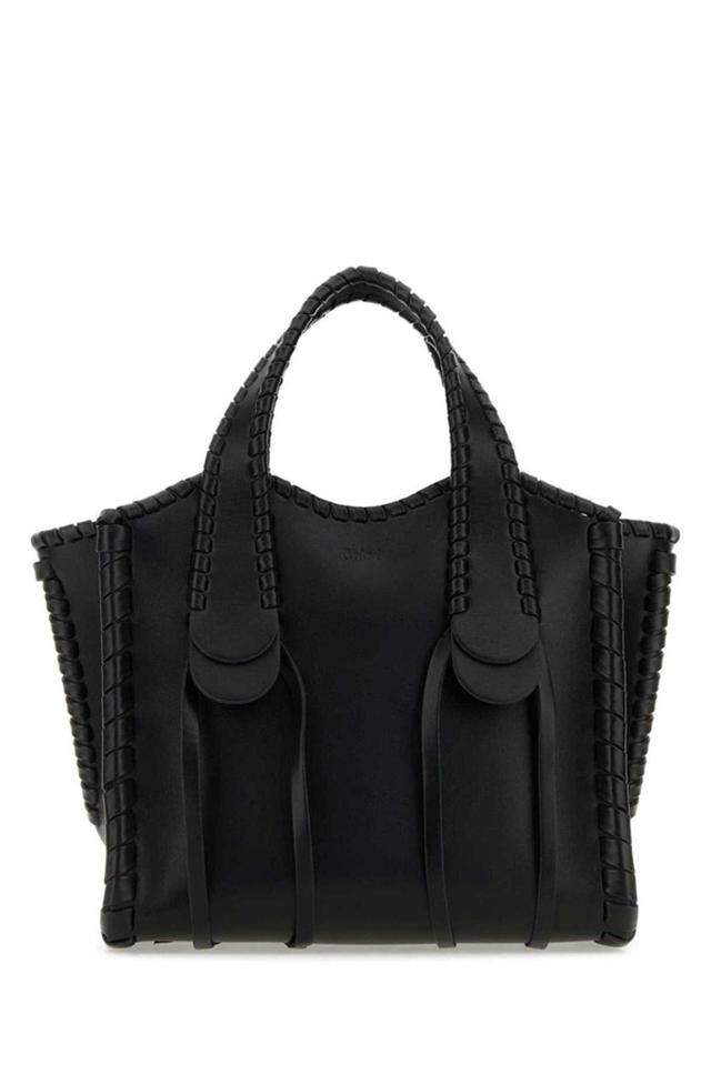 Small Mony Leather Tote Bag In Black Product Image