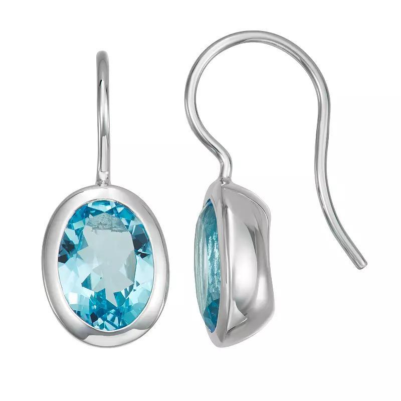 Sterling Silver Oval Blue Topaz Drop Earrings, Womens, Silver Tone Product Image