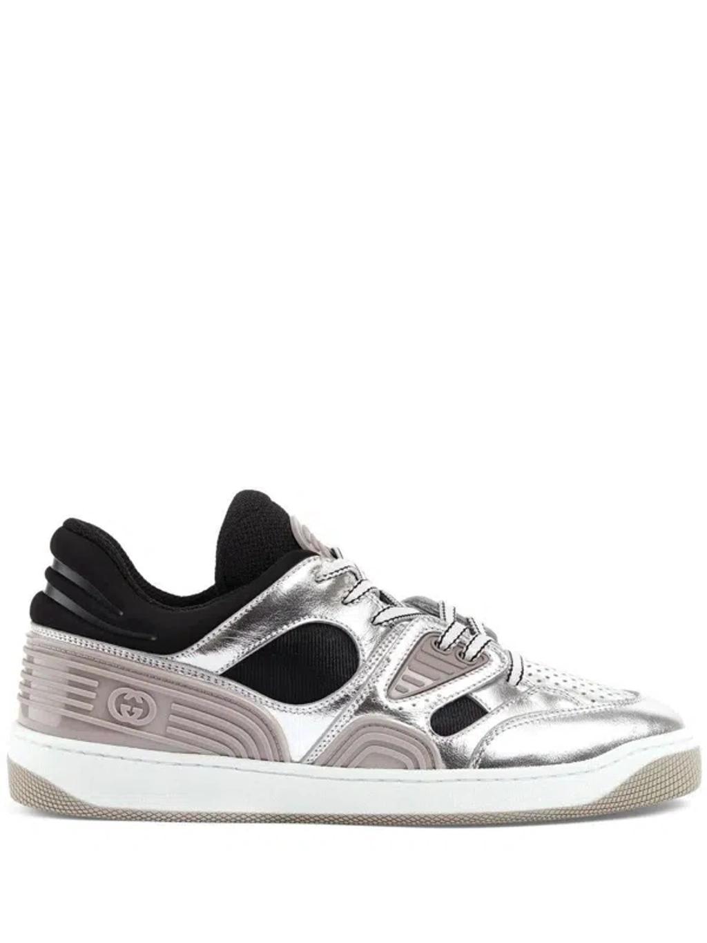 GUCCI Leather Basket Sneakers In Silver Product Image