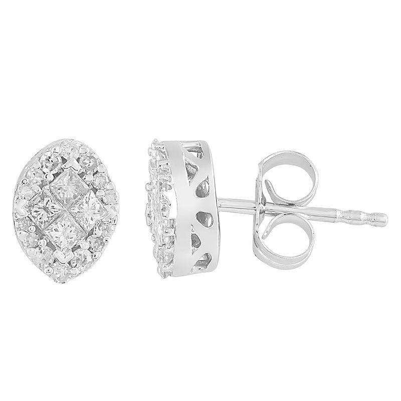 10k White Gold 3/8 Carat T.W. Diamond Oval Earrings, Womens, 10k Whgold Product Image