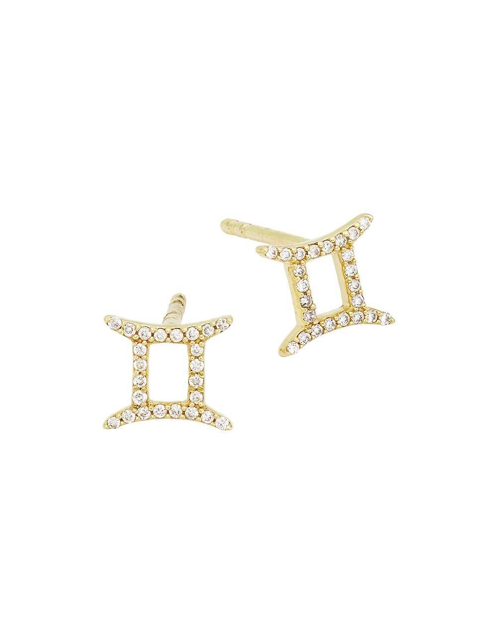 Womens 14K Yellow Gold & 0.07 TCW Diamond Zodiac Stud Earrings Product Image