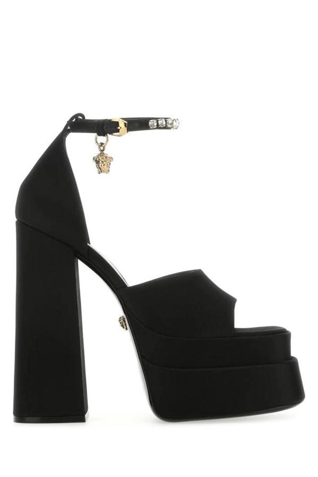 Satin Platform Sandals In Black Product Image