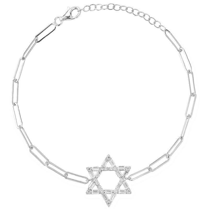 Sunkissed Sterling Cubic Zirconia Large Star Of David Link Bracelet, Womens Silver Tone Product Image