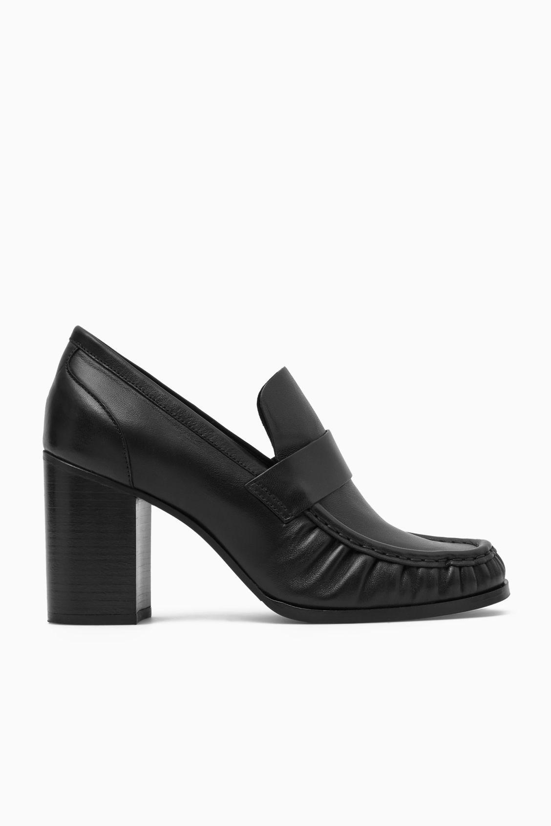 HEELED LEATHER LOAFERS Product Image