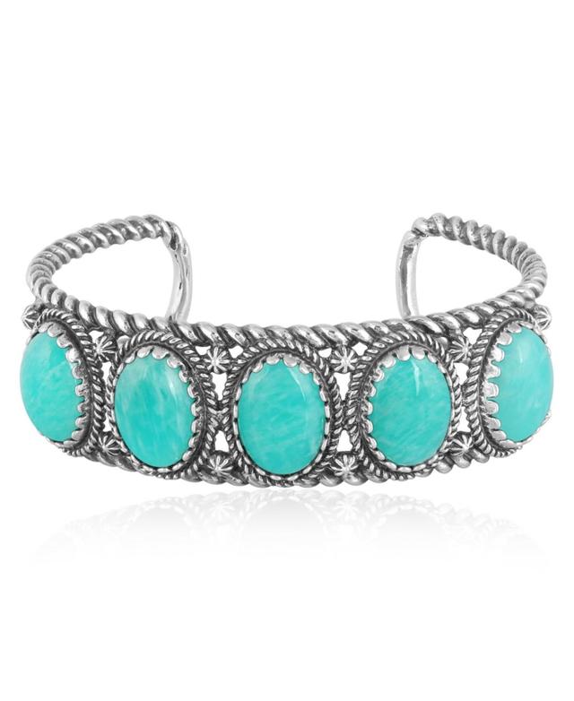 American West Jewelry Sterling Silver Gemstone Rope Design Womens Cuff Bracelet, Small - Large - Amazonite Product Image