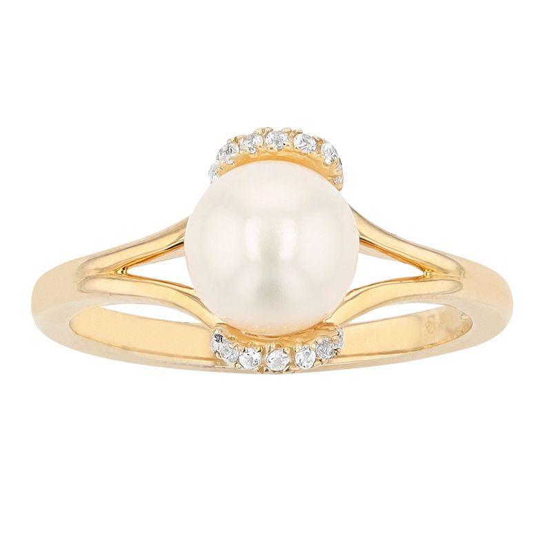 14k Gold Over Silver Freshwater Cultured Pearl & Lab-Created White Sapphire Ring, Womens Product Image