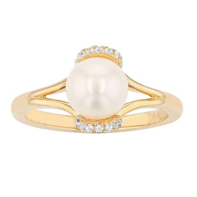 14k Gold Over Silver Freshwater Cultured Pearl & Lab-Created White Sapphire Ring, Womens Product Image