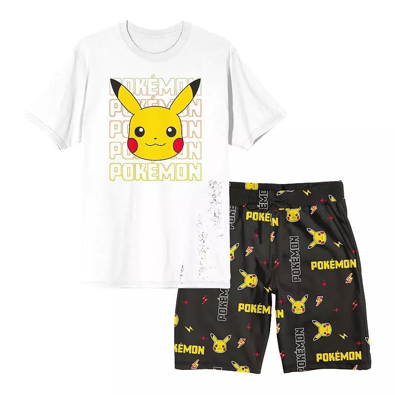 Mens Pokmon Pikachu Big Face Pajama Top & Pajama Bottom Set Product Image