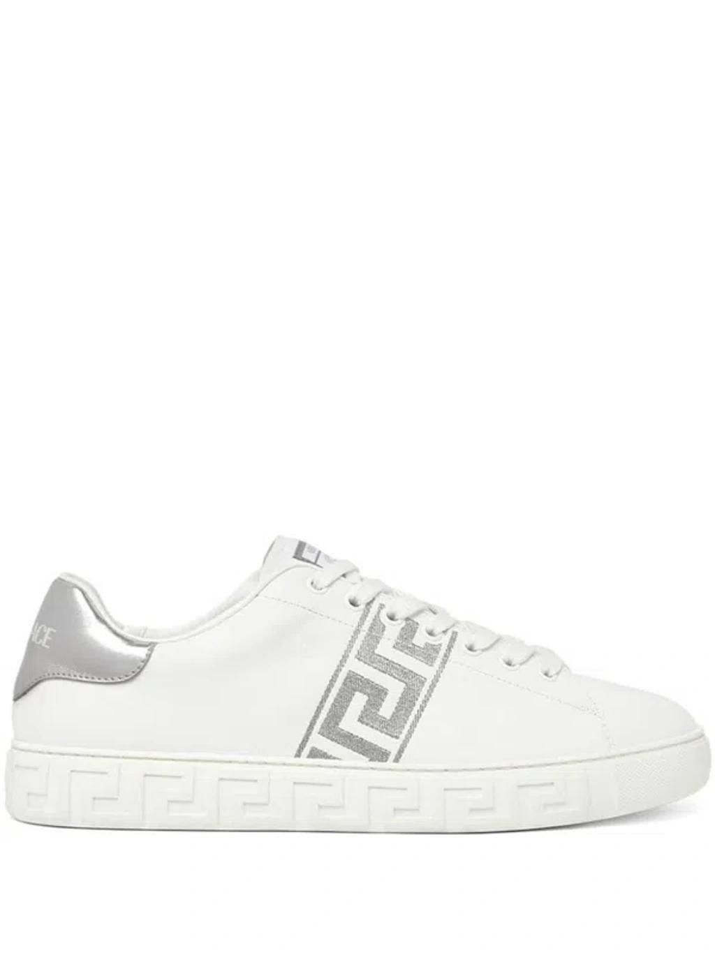 VERSACE Greca-embroidered Sneakers In White Product Image