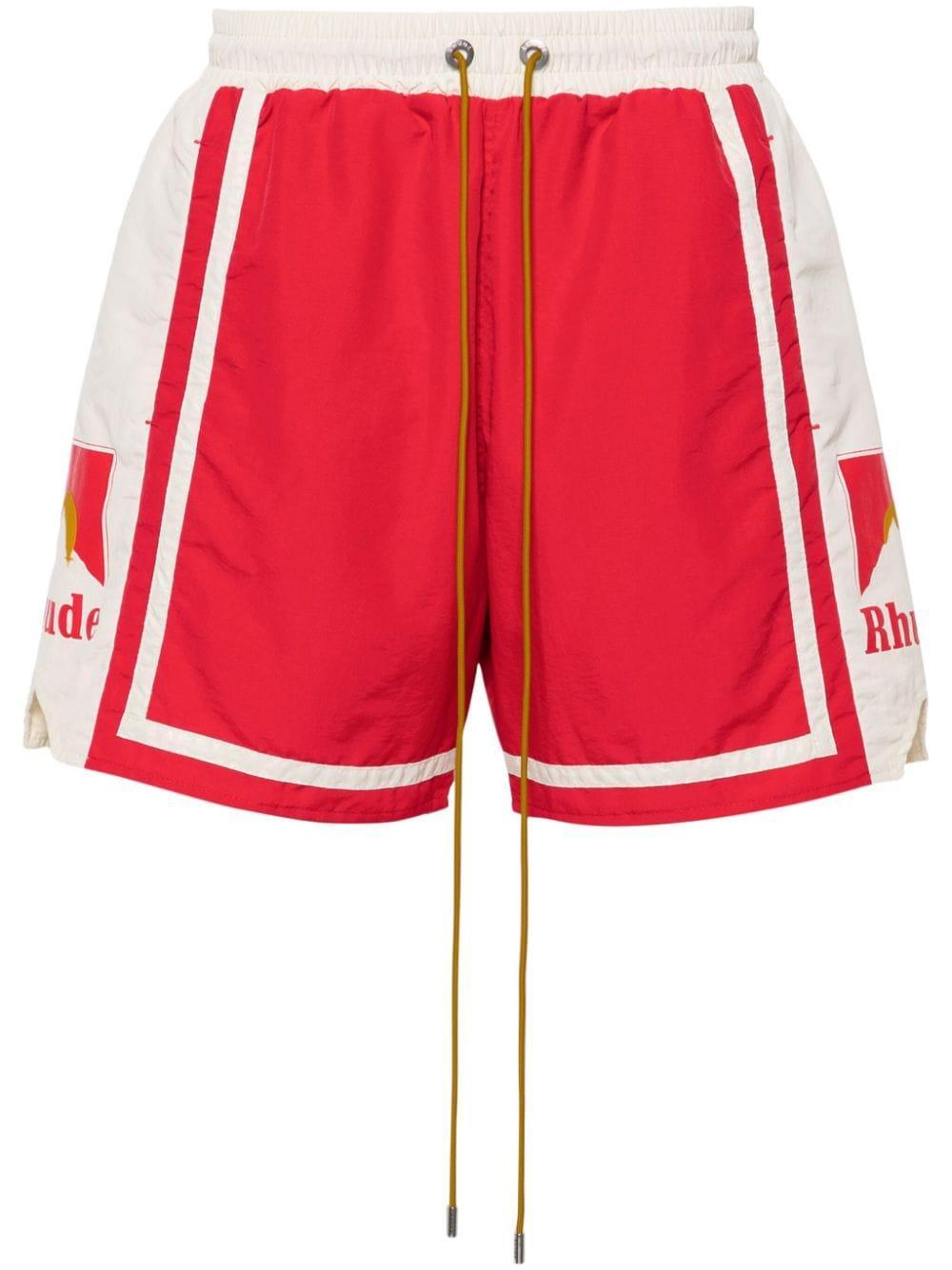 RHUDE Men's Nylon Moonlight Track Shorts In Red/cream Product Image