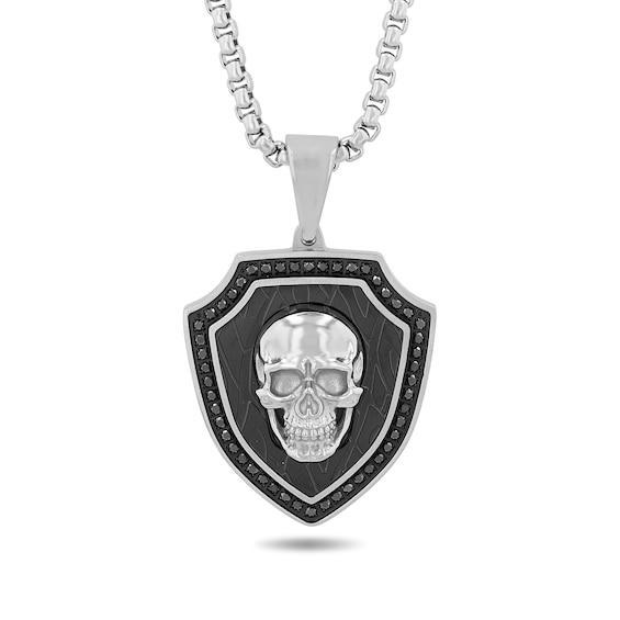 Men's 1/2 CT. T.w. Black Diamond Skull Shield Pendant in Stainless Steel and Black Ion-Plate - 24" Product Image