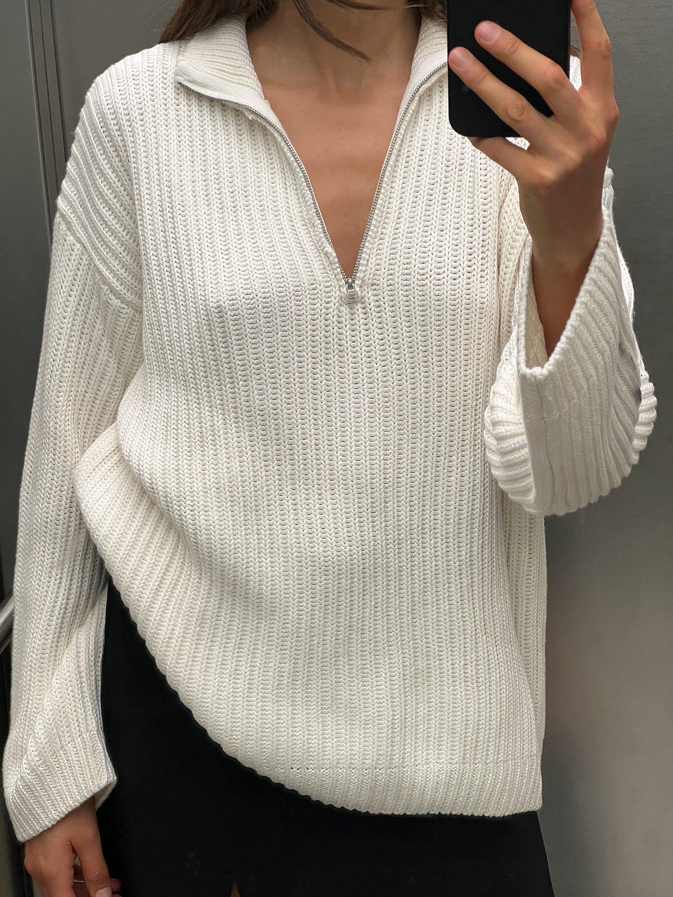 High Neck Zipped Knitted Sweater Product Image