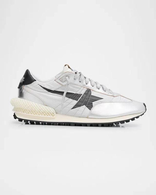 GOLDEN GOOSE Men's Marathon Nylon And Leather Low-top Sneakers In Silver Black Product Image