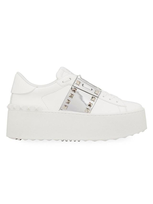 Womens Platform Rockstud Untitled Sneakers In Calfskin Leather With Mirror-Effect Band Product Image