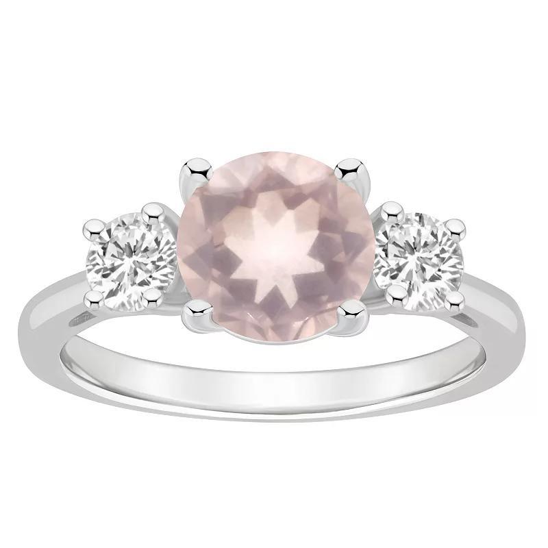 Alyson Layne Sterling Silver 8 mm Round Gemstone & White Topaz Three-Stone Ring, Womens Pink Product Image