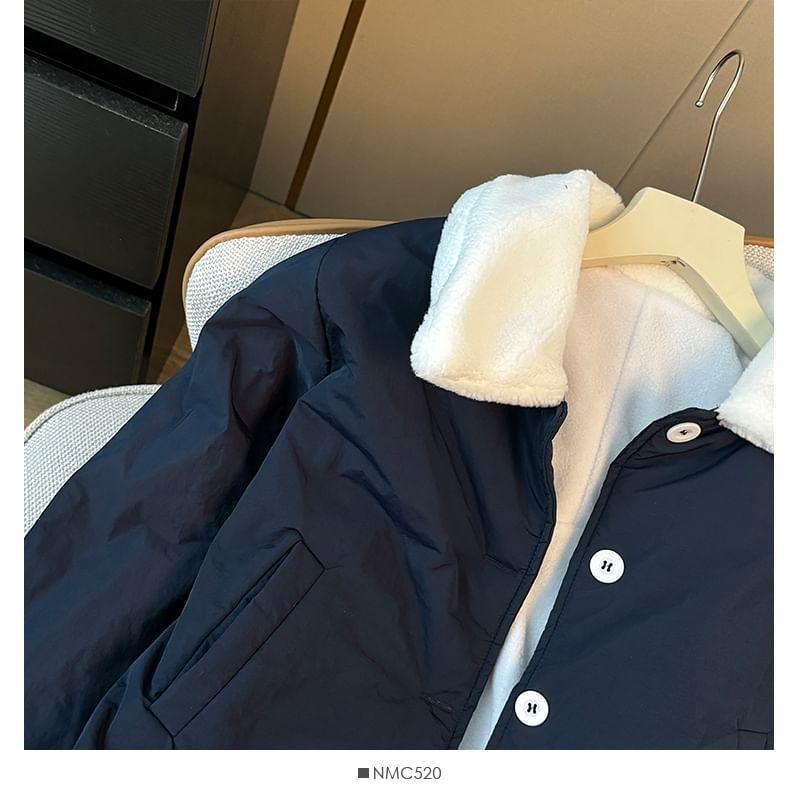 Collared Fleece-Lined Padded Jacket Product Image